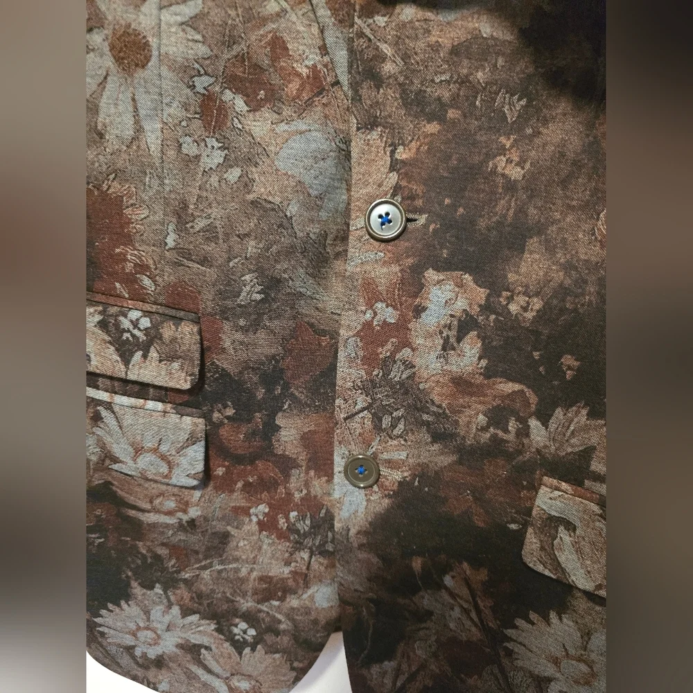 Lanzino Floral Patterned Brown Blazer